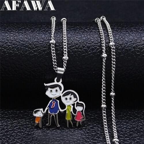 Family Dad Mom Son Daughter Stainless Steel Enamel Necklaces Women Kid Silver Color Jewelry cadena Mothers Day Gift NXS01