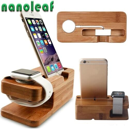 Charging Dock Stand Station Bamboo Base Charger Holder For Apple Watch iWatch iPhone Bamboo