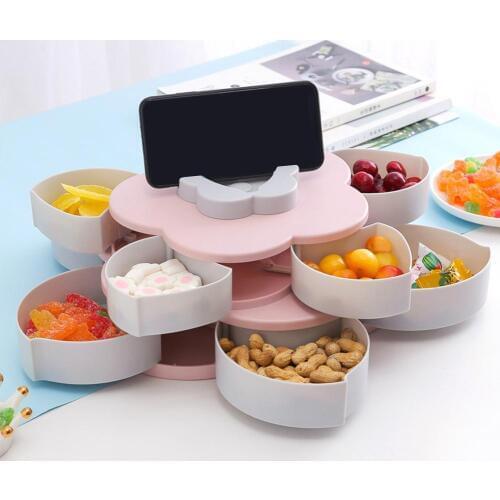 Nordic Style Double-layer Rotating Fruit Plate Petal-shaped Dried Fruit Plate Snack Storage Tray Food Storage Box Wedding Candy