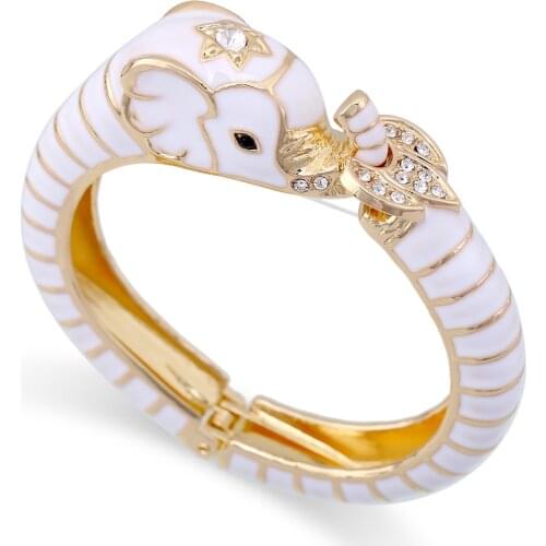 HAHA&TOTO Trendy Statement Chunky Animal Elephant Cuff Bracelet Enamel Bangle for Women Girls Gold Plated Bracelet Party Jewelry