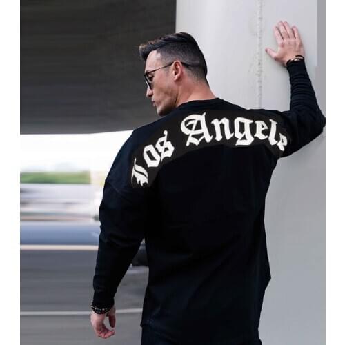 Mens Muscle Fashion Brand Loose T-Shirts Large Size Long Sleeve Pullover Tos Male Casual Cotton Hip Hop Sportswear