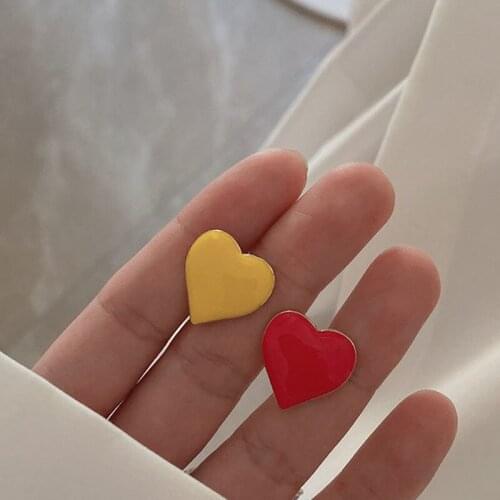 Origin Summer Trendy Enamel Geometrical Circle Dangle Earrings for Women Girl Love Heart Contrast Color Metal Earrings Jewelry