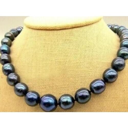 HOT New 10-11mm Tahitian Black Natural Pearl Necklace 17" AA