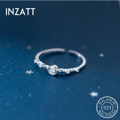 INZATT Real 925 Sterling Silver Zircon Round Adjustable Ring For Fashion Women Fine Jewelry Hiphop Minimalist Accessories