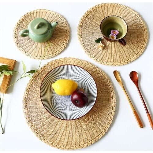 Handmade Woven Placemat Food Plate Heat Insulated Pad Cup Bowl Coasters Mat Pad Kitchen Accessories