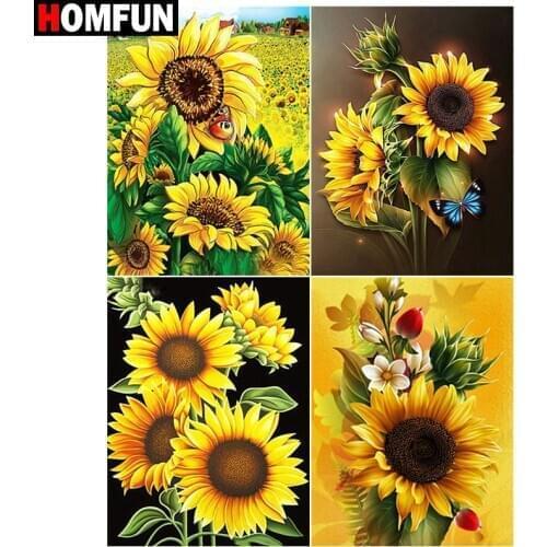 HOMFUN Paint With Diamond Embroidery "Sunflower flower" Diamond Painting Full Square Round Picture Of Rhinestone Decor