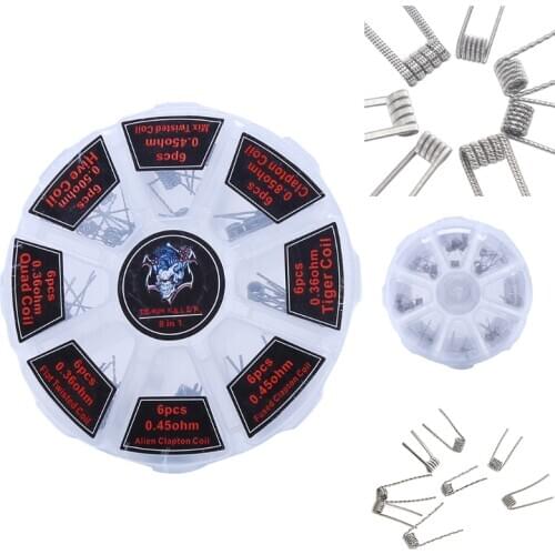 48Pcs/Set Pre Built Coils RTA RDA Flat Twisted Fused Clapton Quad Hive Alien Hive coil Fused clapton coil Clapton coil