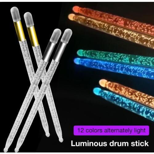 Cool 5A Acrylic Drum Stick Bright LED Light Up Drumsticks Luminous in The Dark Stage Jazz Drumsticks Special Performance Effect