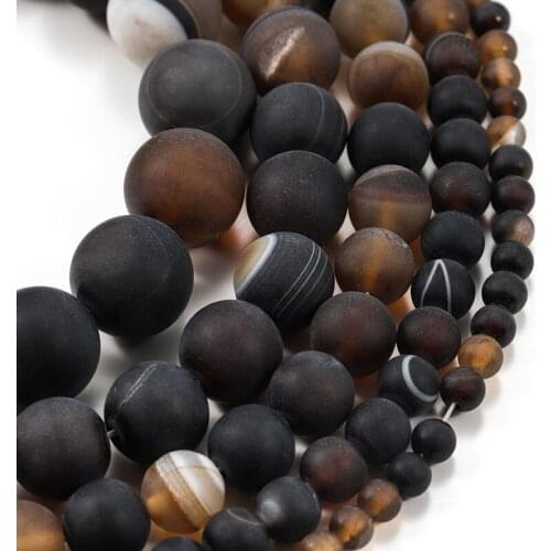 Natural Stone Matte Coffee Stripe Agates Beads Natural Brown Loose Spacer Beads for Jewelry Making Bracelet Findings