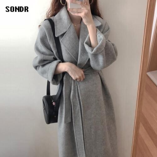 Korean One-Piece Coat Elegant Vintage Women Loose Lazy Coat 2020 Autumn Winter New Outer WomenS Long Cashmere Woolen Coats