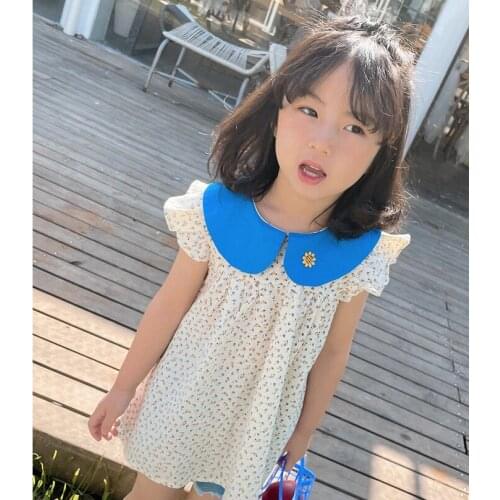 Summer Baby Girls Peter Pan Collar Dress Kids 95% Cotton Flower Streetwear Dresses Children Vestidos Princess Party Clothing