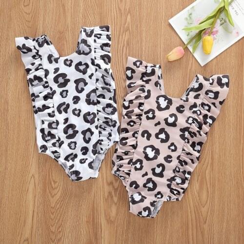2021 Summer Swimsuit 6M-5T Newborn Kids Baby Girls One Piece Leopard Swimwear Ruffled Bathing Suits Tankini
