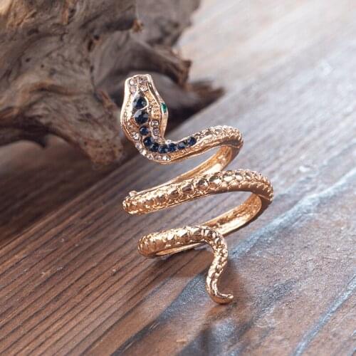 Personality Gold Color Snake Shape Adjustable Finger Rings for Men Women Inaly Blue Zircon Snake Rings Goth Punk Jewelry