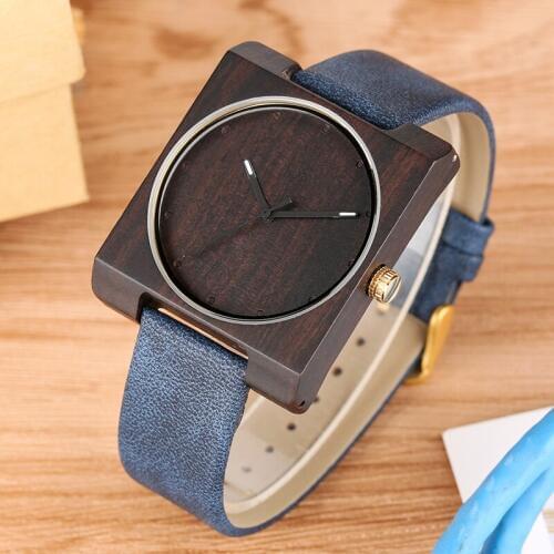 Fashion Square Shape Dial Wood Watch Men Clock Women Leather Band Ultra-light Woody Unisex Watch Gift for Men Women Reloj Hombre