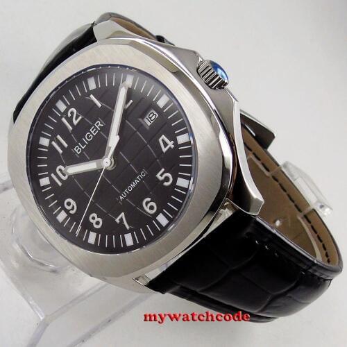 40mm Bliger black dial date sapphire glass 316L stainless steel automatic Square mens watch B231