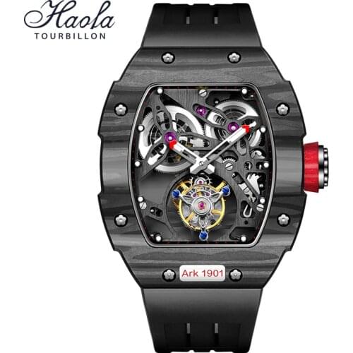 Haofa Luxury Top Square Skeleton Flying Tourbillon Watches Mens 2021 Mechanical Hollow Sapphire Watch Men Fashion orologio uomo