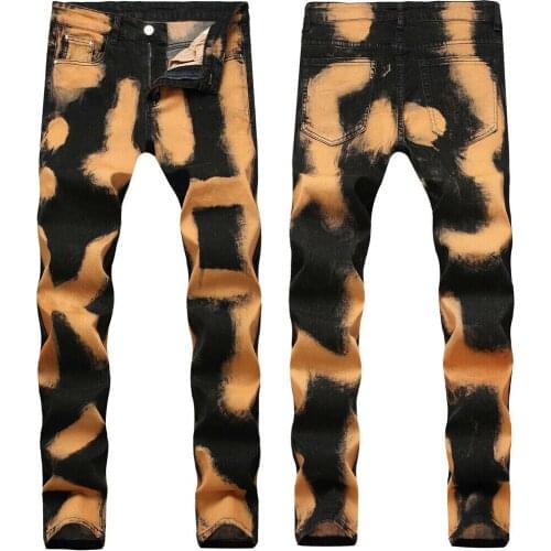 Mens Skinny Jeans Denim Pants Casual Stretch Slim Fit Print Trousers