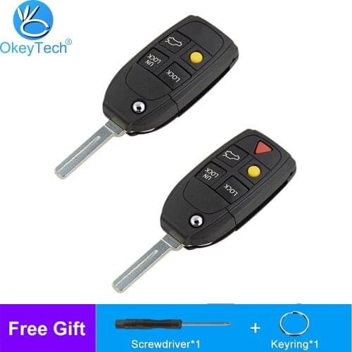 OkeyTech For Volvo XC70 XC90 V50 V70 S60 S80 C30 Fob 4/5 Buttons Remote Flip Folding Car Key Case Shell Cover Replacement