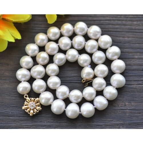 P7156 17"-33" 12mm White Round Freshwater Pearl Choker Necklace Flower CZ