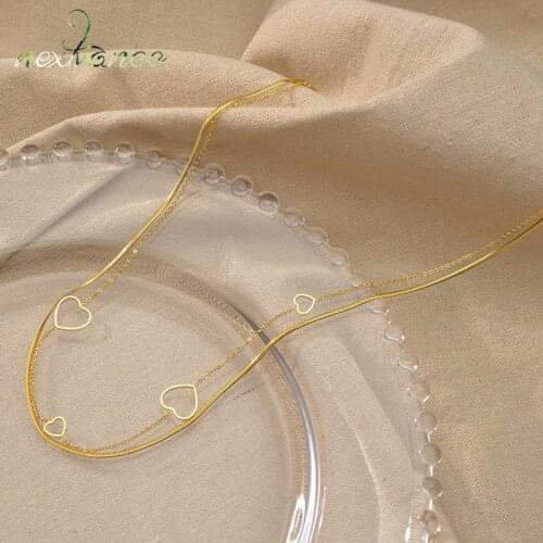 Nextvance Lovely Heart Stainless Steel Neckalces Double Chain Necklace for Women Girlfriend Gift Collar Jewelry Gift