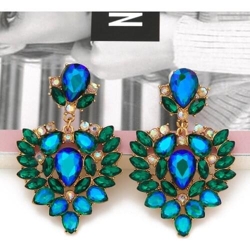 Green Stone Earrings New Rainbow Zircon Statement Hanging Dangle Jewelry Wholesale Cute Pendant Big Ear Ring For Women 2021 Za