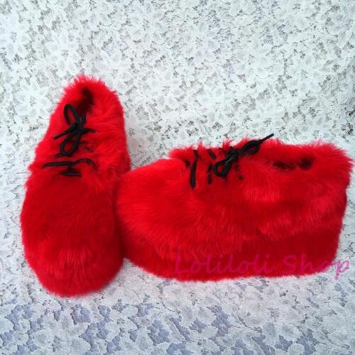 Princess sweet lolita shoes Lolilloliyoyo antaina shoes custom thick bottom red flock imitation rabbit fur flat shoes 4181n