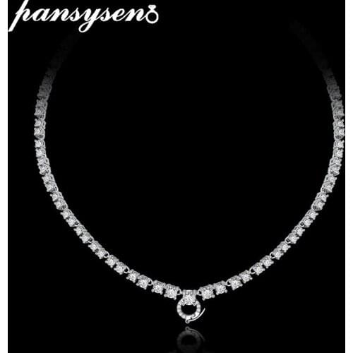 PANSYSEN 52CM Universal Chain Necklace 925 Sterling Silver Created Moissanite Diamond Gemstone Charm Necklaces Can Set Pendant