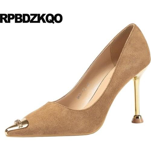 Pointed Toe Suede Size 4 34 Fashion Slip On Ladies High Heels Shoes Cheap Stiletto Metal Designer Thin 2021 Scarpin Pumps Casual