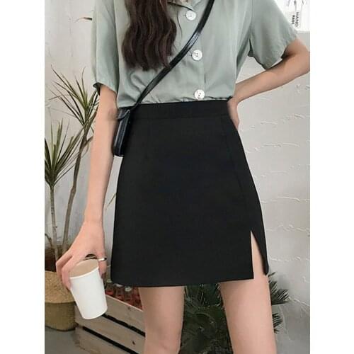 Spring and summer 2021 new Korean version of the high waist slim black short skirt wild split hip a-line skirt