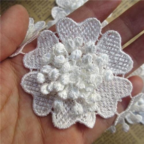 5x White Heart Flower Embroidered Lace Edge Trim Ribbon Applique Sewing Craft Crochet Vintage Wedding Bridal Dress Clothes 6.5CM