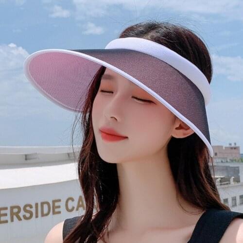 Womens Sun Visor Summer Big Brim Hat Sun Hat Anti-ultraviolet Elastic Hollow Top Hat Color Changing Empty Top Cap