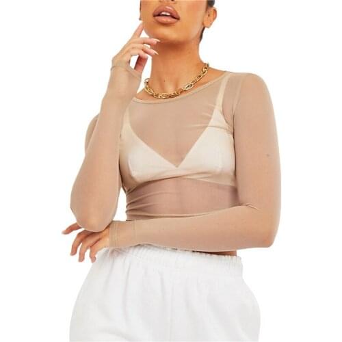 Women Sexy Bikini Cover Up Long Sleeve See-through Swimsuit Top Loose Bikini Tops Swimwear Stylish Round Neck Tops For Ladies