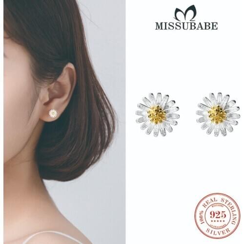 Real 925 Sterling Silver Studs Earrings Small Daisy Chrysanthemum Mujer Fine Jewerlry For Women Girls Cute Sweet Accessories
