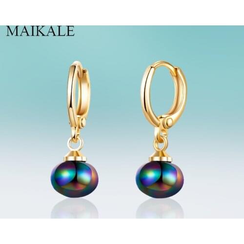 MAIKALE New Fashion Gold Dangle Earring For Women Colorful Pearl Dangle Drop Earrings Jewelry Gift Korean Earrings Wholesale