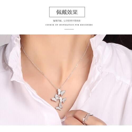 925 sterling silver short Korean fashion necklace with butterfly inlaid rhinestone clavicle pendant chain jewelry for female