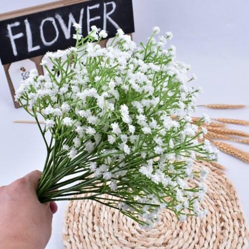 1pc White Artificial Flowers Plastic Gypsophila Floral Bouquets Arrangement Wedding Home Decor 90 Flower Heads Artificial flowe