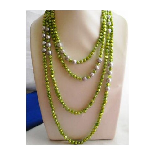 100'' 6MM Green Baroque Gray Round Freshwater Pearl Necklace