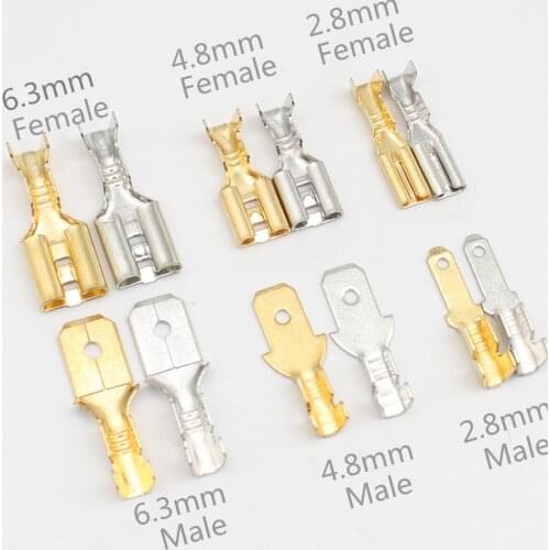 100Pcs 2.8mm 4.8mm 6.3mm Plug Spring Female Male Spade Cold Crimp Terminals Connector Car Speaker Electrical Wire Connectors Set