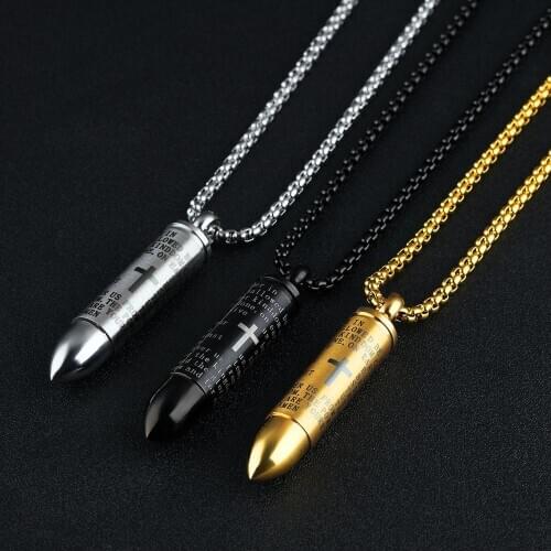 3 Color Choose! Polished Stainless Steel Character Bullet Mens Boys Jewelry Pendant Necklace With Free Box Link Chain 24inch