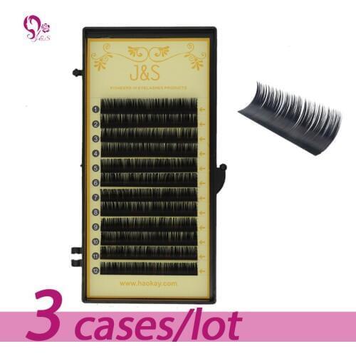 3PCS 0.07 B/C/D curl All Length BlACK color silk individual Eyelash Extension J & S Russia volume Pure black faux mink eyelash