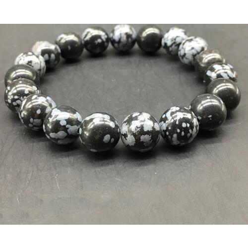 4mm 8mm 12mm Natural Round Beads black snowflake Sea Sediment Stone bracelet elastic pulserase women jewelry bijoux