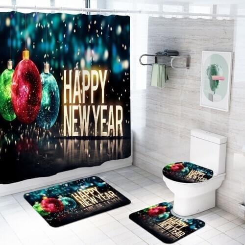 4 Pieces Merry Christmas Bathroom Set 3D Print Happy New Year Shower Curtain Set For Bathroom Floor Rugs Neon Light Bath Sets