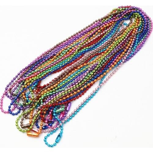 5pcs 1.5 2.0 2.4mm Length 70cm (27.5 inch) 10 Colors Plated Ball Beads Chain Necklace Bead Connector For Charms Base and Tray