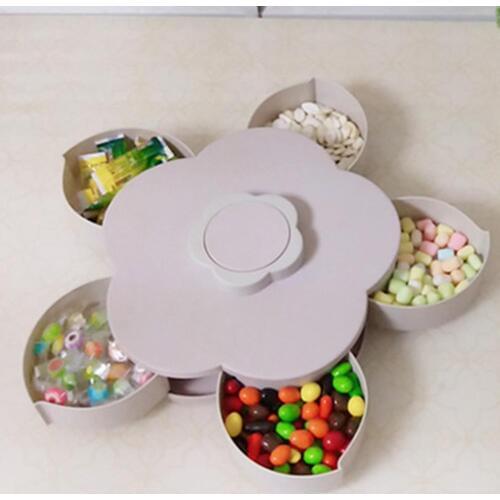 5-Drawer Dried Fruit Nuts Sweets Snack Tray Holder Flower Shape Rotary Candy Box Useful