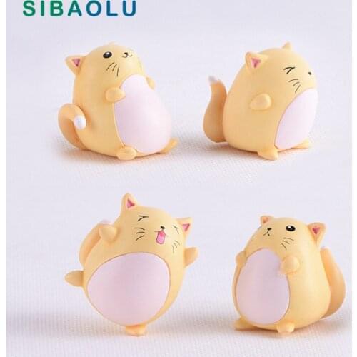 4pcs Yellow Cat Family model cartoon animal Figurine Dollhouse cake home decor miniature fairy garden decoration accessories