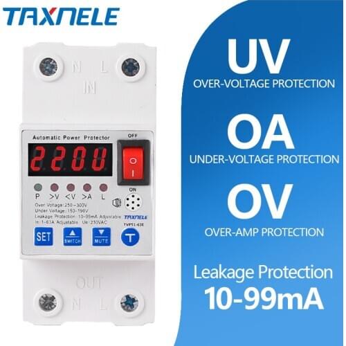63A Leakage Protection Circuit Breaker Over And Under Voltage Over Current Leakage Protection Surge Protect Protector