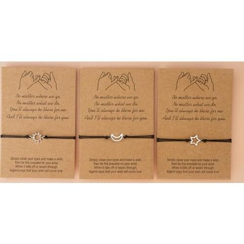 Sun Moon Star Friendship Bracelet with Card Cute Bracelets Gift for Friend Fahsion Jewelry Accessories