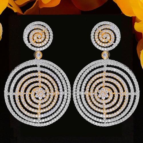 Blachette Brand Luxury Shiny Round Dangle Pendant Earrings Cubic Zirconia Jewelry For Women Wedding Banquet Holiday Celebration