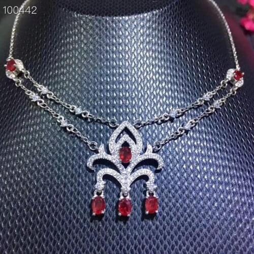 Extravagant fashion flame Flower natural red ruby gem Necklace Natural gemstones Pendant Necklace S925 Silver woman party gift