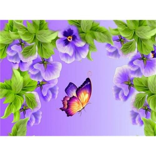 Purple flowers and butterflies Square/Round Diamond Painting Cross Stitch Diamond Embroidery Diamond Mosaic Christmas decor